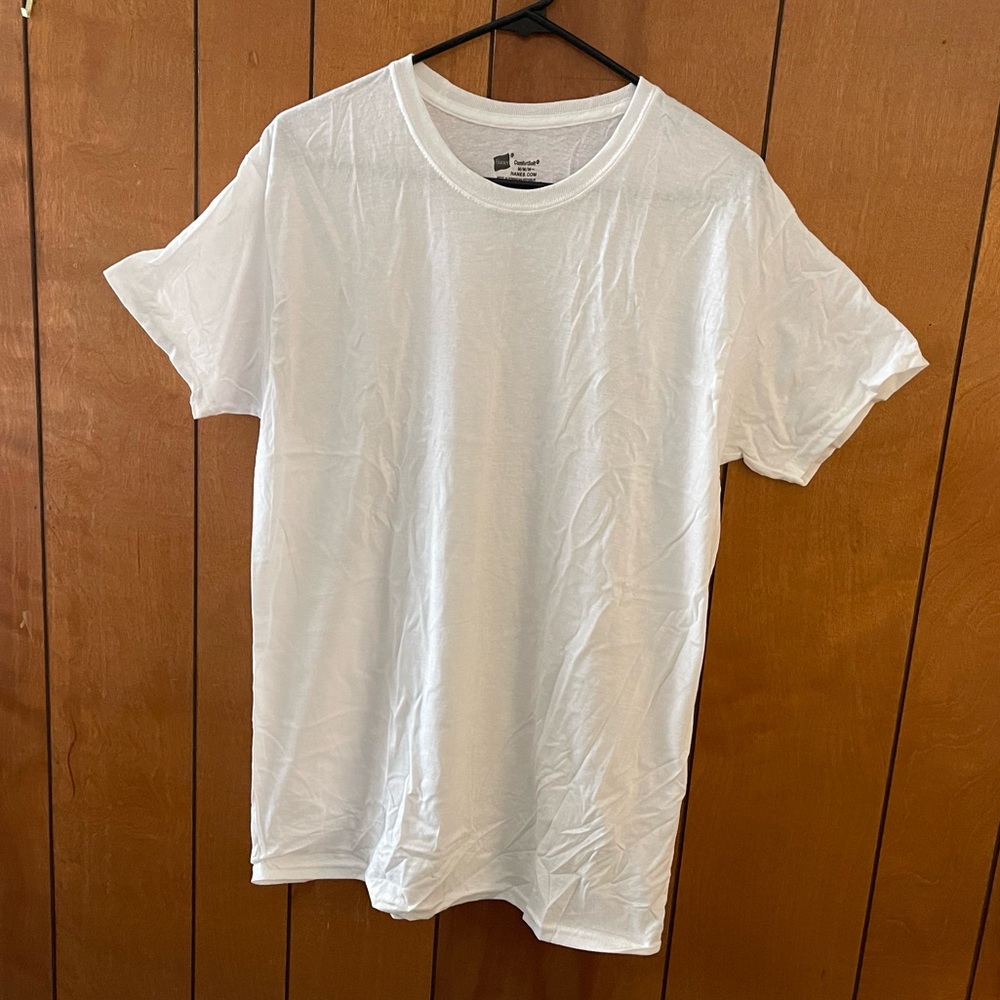 NWT Hanes Men's White Crew T-Shirt Undershirts Short Sleeve Shirt Tee Top M - Picture 2 of 7